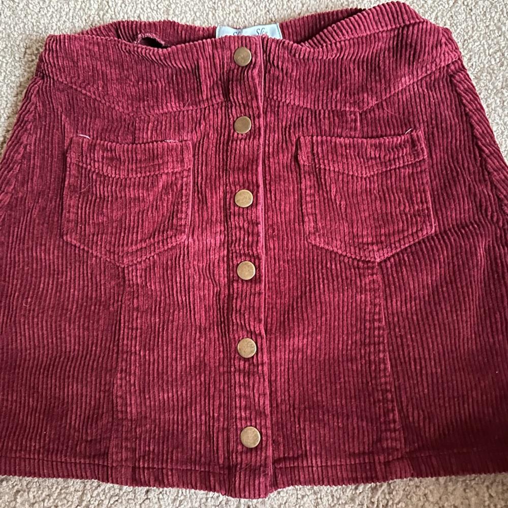 She + Sky Burgundy Corduroy Skirt